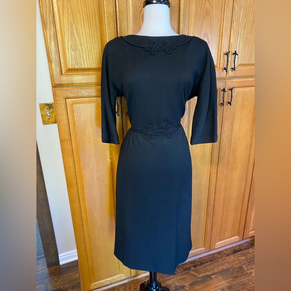 IRA RENTNER AUTHENTIC VINTAGE WOOL LBD PINUP WIGGLE FITTED CLASSIC MADMEN DRESS - Picture 1 of 10